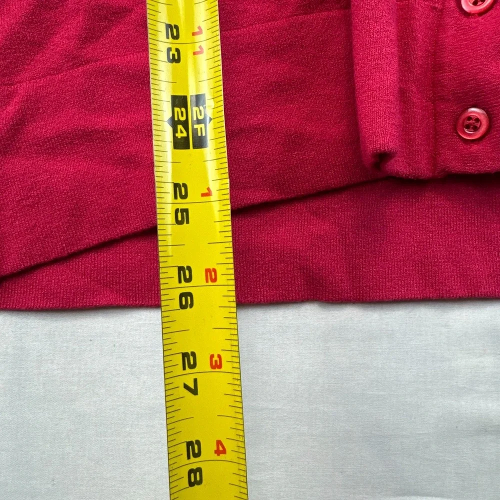 Ann Taylor Cardigan L Sweater Womens Red Knit Short Sleeve V-Neck Button Front